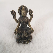Sri Lakshmi Laxmi Goddess of Wealth Charm Vishnu Shakti Hindu Brass Statue Idol