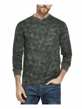 New Weatherproof Men's Small Green Abstract Print Henley Shirt