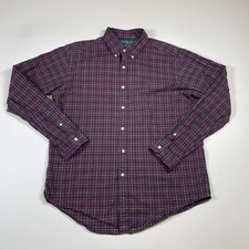 Ralph Lauren Shirt Men  s Large Navy Blue Red Plaid Long Sleeve Button Down