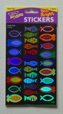 60 Christian Stickers, Faith Fish Ichthus 1 pkg-2 Sticker Sheets Scrapbooking