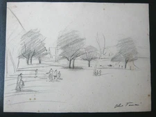 Olive TAMARI original drawing animated landscape Toulon var Provencal school