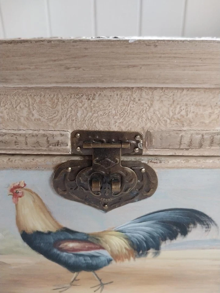 Cofre temático gallo vintage, forrado de terciopelo, SOLO MEDIANO, 15" de alto, countrycore Foto 3 de 4