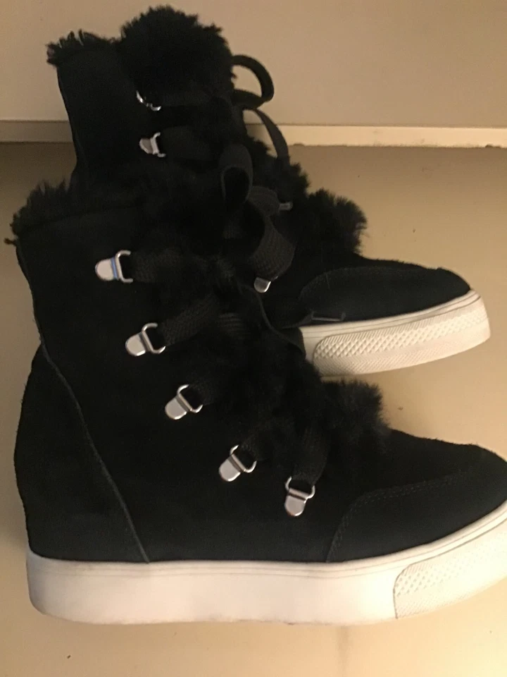 Steve Madden Mujer Negro Gamuza Piel Plataforma Cuña Zapatillas US 7 Euro 37.5 Foto 4 de 4