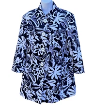 John Meyer of Norwich Women's 16 Black White Floral Large Buttons Jacket Blazer