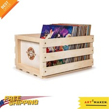 Elegant Solid Wood Record Storage Crate Holds 75 Albums Easy Assembly