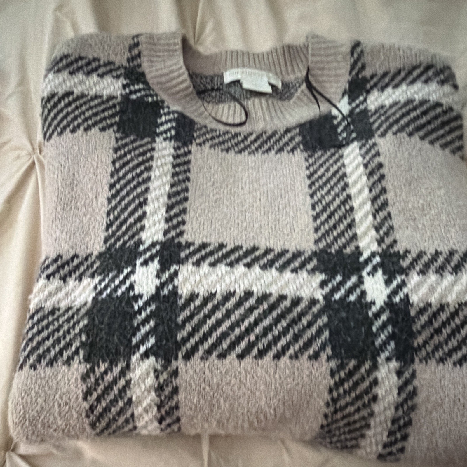 Christian Siriano NY Gray Plaid Chunky-Knit Pullover Sweater S Crew Neck
