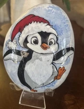 “Playful Penguin” Hand Painted Rock Collectible Garden Decor Art Great Gift