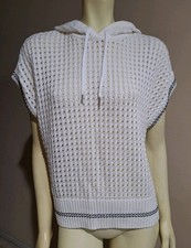 Varley White Vittoria Open Knit Cropped Hoodie Sweater Top M NEW 118