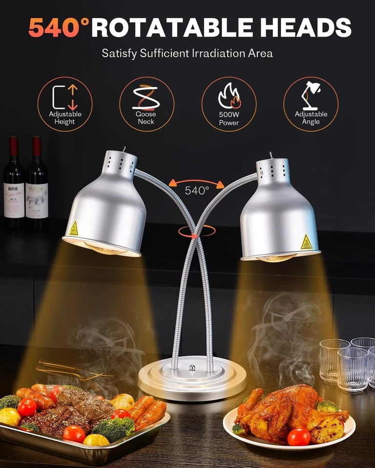 Commercial Food Heat Lamp 2-head Electric Catering for Food Restaurant - Image 2 of 4