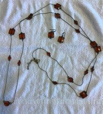 Brown Bead and chain Necklace and Earrings Set