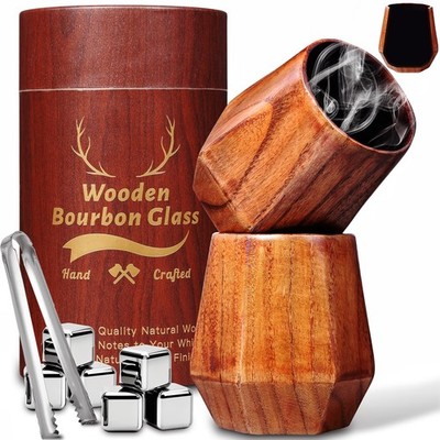 Charred Wooden Whiskey Glass,Diamond Shape Wood Bourbon Whiskey Tumblers,Hand...