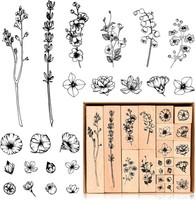 Holzstempel Set 22 StüCk Vintage Blumen BläTter Pflanzen FüR Basteln DIY