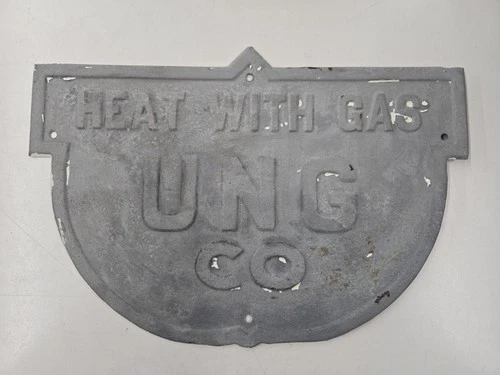 Vintage Metal UNG CO Sign "Heat With Gas". Good For Collection Or Restoration