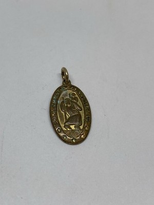 VINTAGE ST. CHRISTOPHER PROTECT US CHARM MINI PENDANT 14 KT. GOLD FILLED