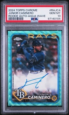 2024 Topps Chrome Junior Caminero Aqua Wave Refractor Rookie Auto #/199 PSA 10