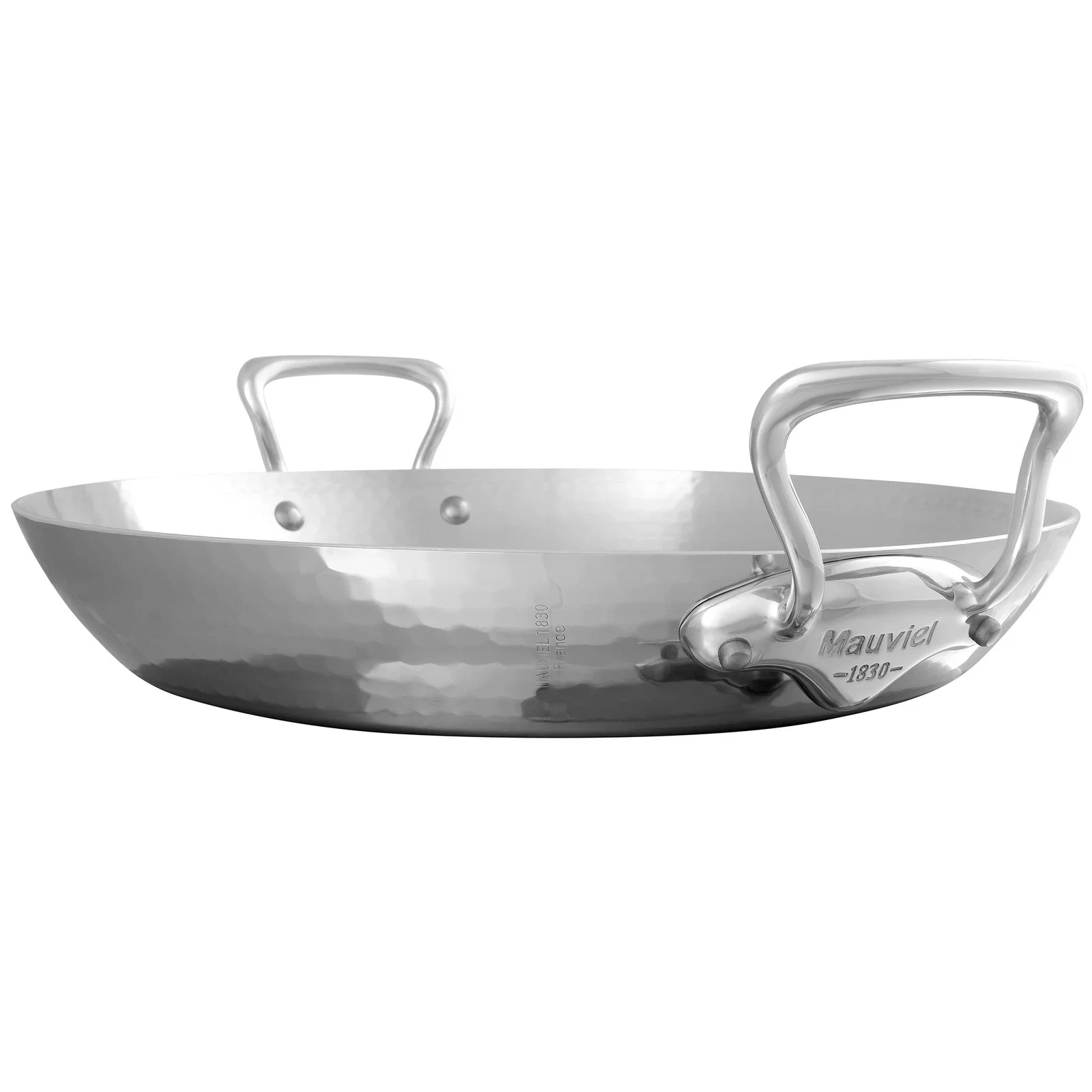 Mauviel M'ELITE Hammered 5-Ply Paella Pan Cast Stainless Steel Handles, 13.8-In