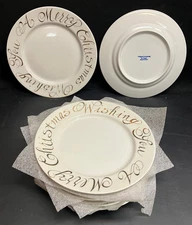 8x Set WISHING YOU A MERRY CHRISTMAS 8" Gold Dinner Plates ITALY Target Rosanna