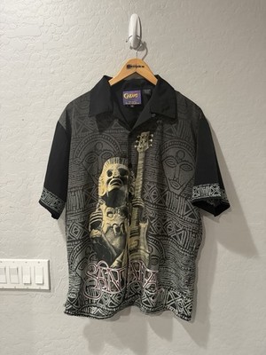 Vintage Carlos Santana Sacred Aztec Statue Button Down Shirt Medium Bin 3
