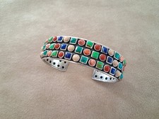 Vintage Sterling Silver Cuff Bracelet Multi-Stone Southwestern 58 grams