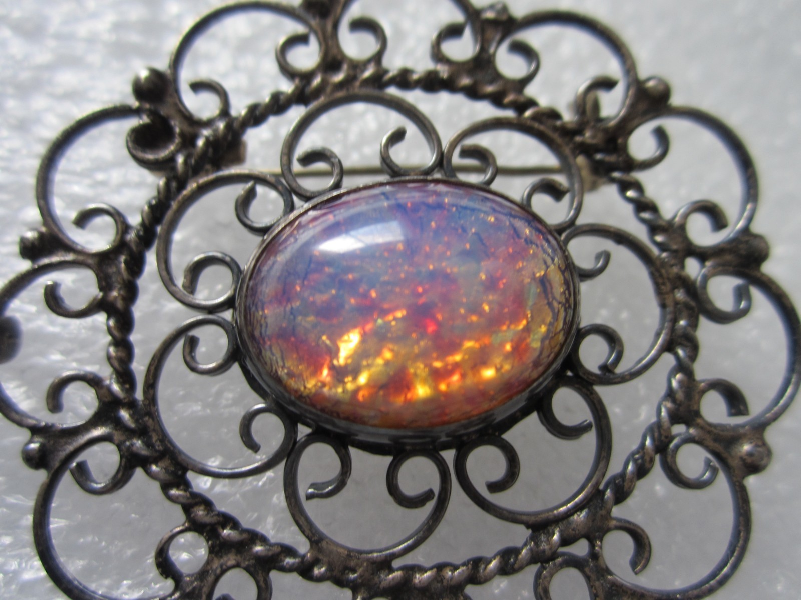 VTG MEXICAN SOLID STERLING SILVER OPALESCENT GLAS… - image 3