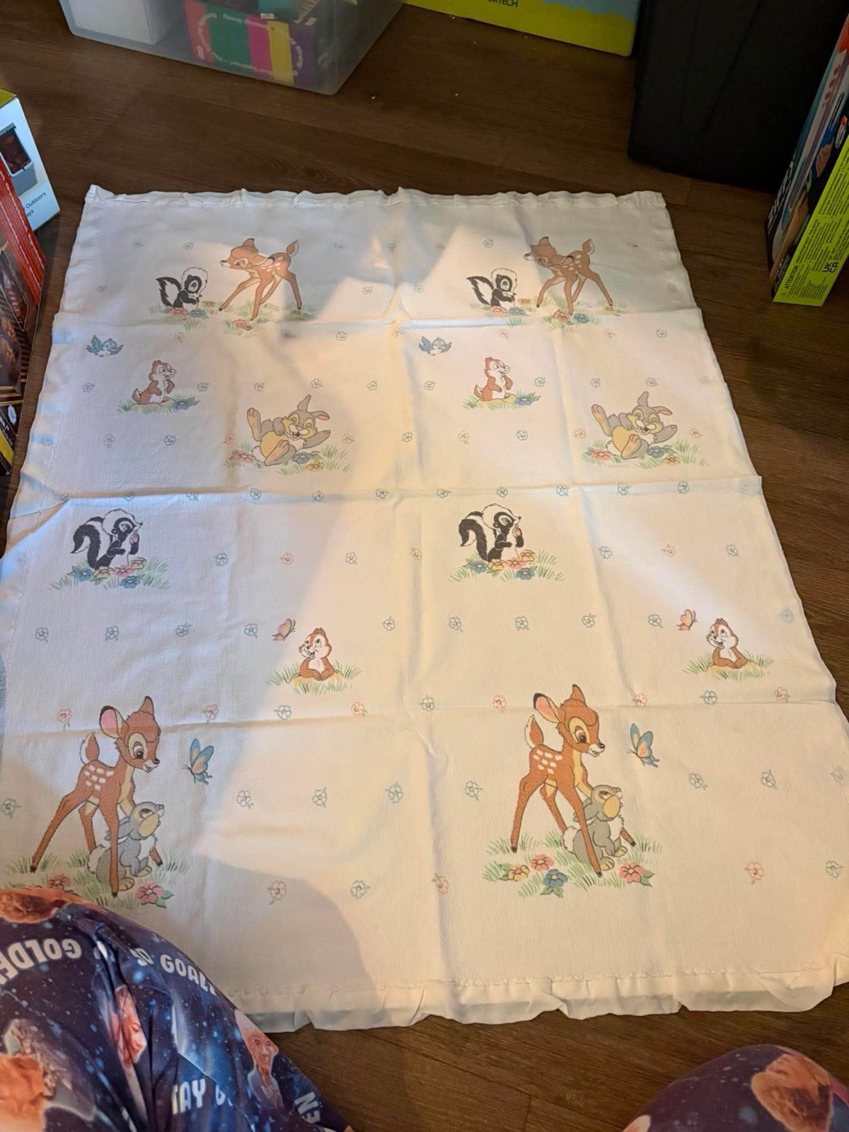 Vintage Disney Bambi Thumper Flower Baby Blanket Swaddle White Cotton Flannel