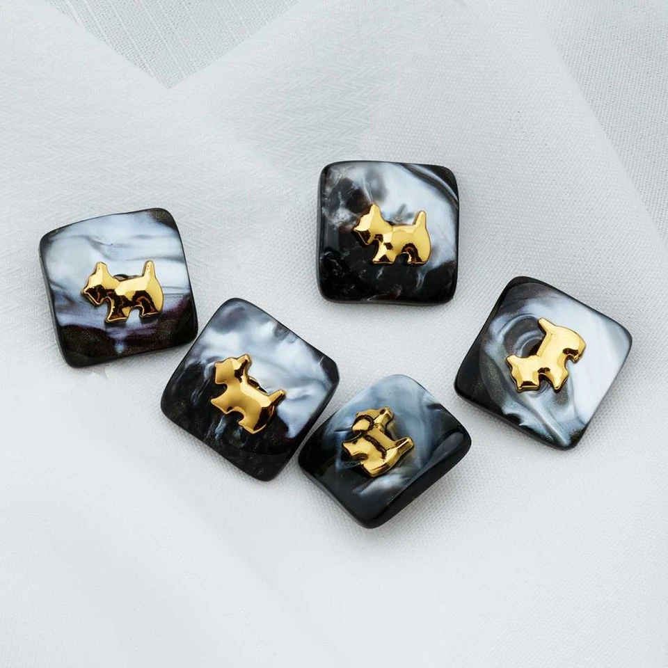 5pcs Resin Button with Gold Dog Silhouette for Clothing Craft DIY 15-23mm - Image 4 of 4