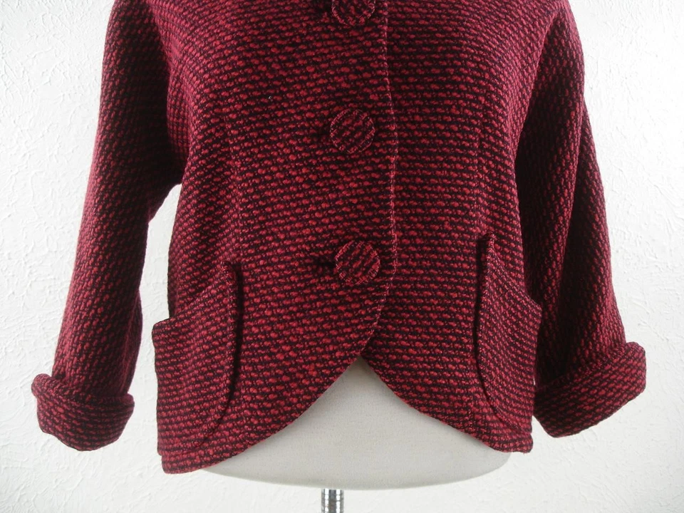 Mujer M De Colección Años 30 Rojo Negro Tweed Botón A Medida Traje Chaqueta Blazer Art Deco Foto 3 de 4