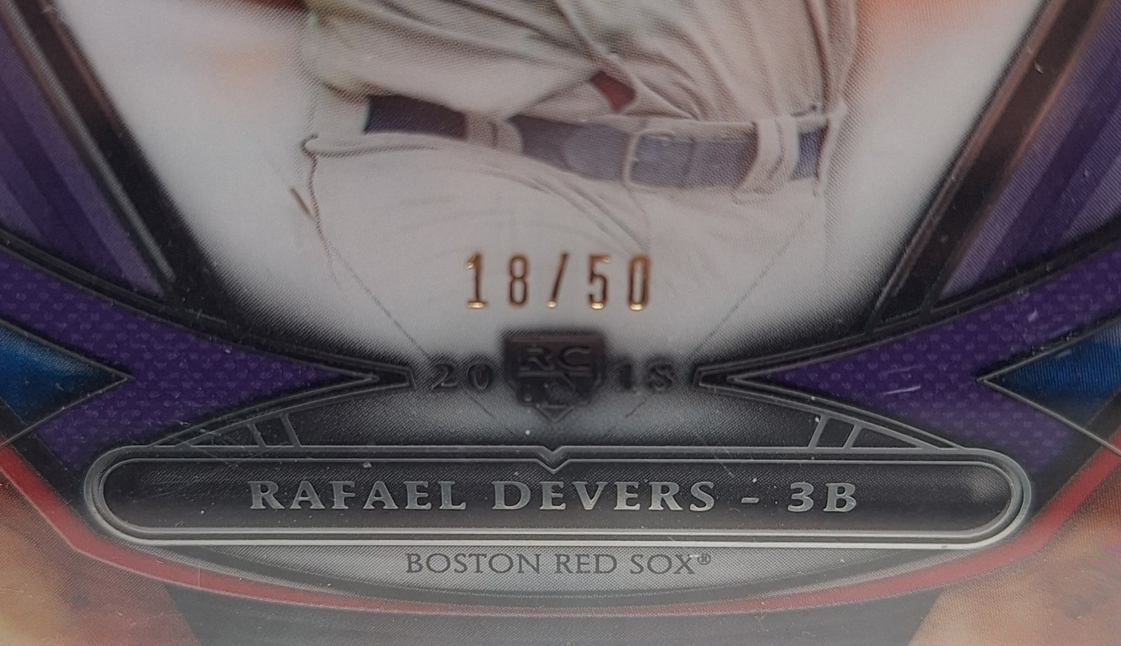 Rafael Devers 2018 Topps Tribute Purple Refractor #18/50  Red Sox RC PSA 9 #1 view 2