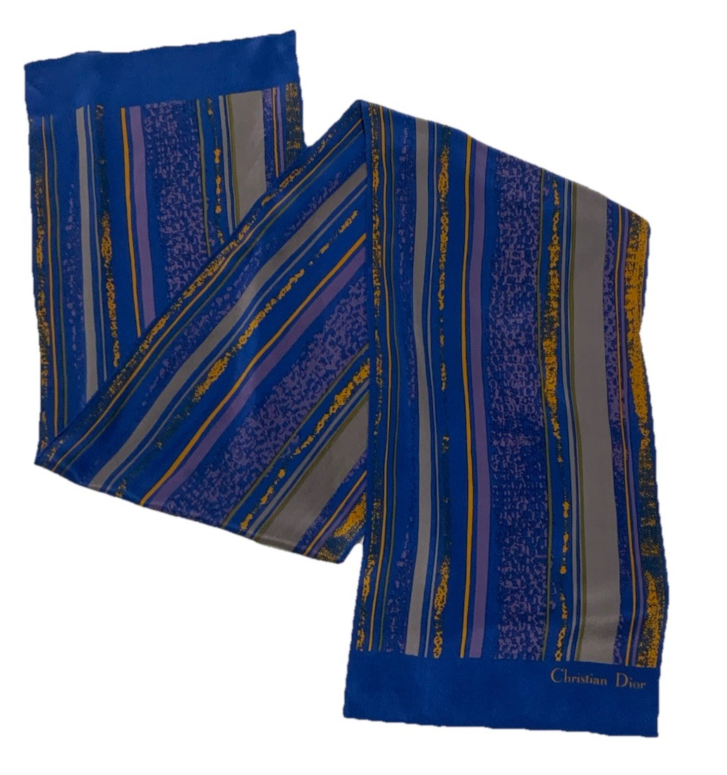 Christian Dior All Blue Silk Striped Print W/ Logo Rectangle