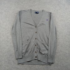 Ralph Lauren Cardigan Sweater Kids 16 Gray Supima Cotton Button Front Logo
