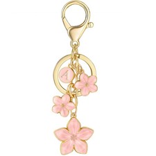Pink Cute Flower Initial Letter Keychain for Women, Combination of Big and Sm...