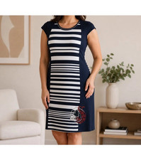 Damen Shirtkleid knie­lang blau-weiß gestre...