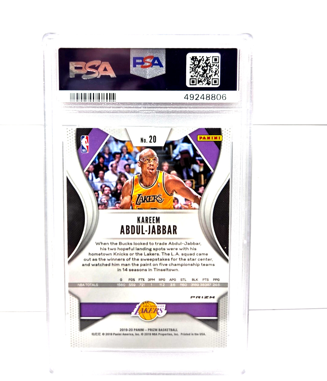 2019 Panini Silver Prizm KAREEM ABDUL-JABBAR Basketball Card PSA 9 MINT view 2