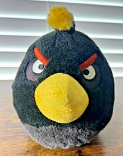 2011 Angry Birds Bomb Plush Toy 5" Black Yellow Stuffed Animal Rare Item EUC