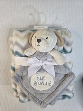 Baby Gear Grey Tan Puppy Dog Still Growing Lovey Chevron Stripe Blanket Set NEW