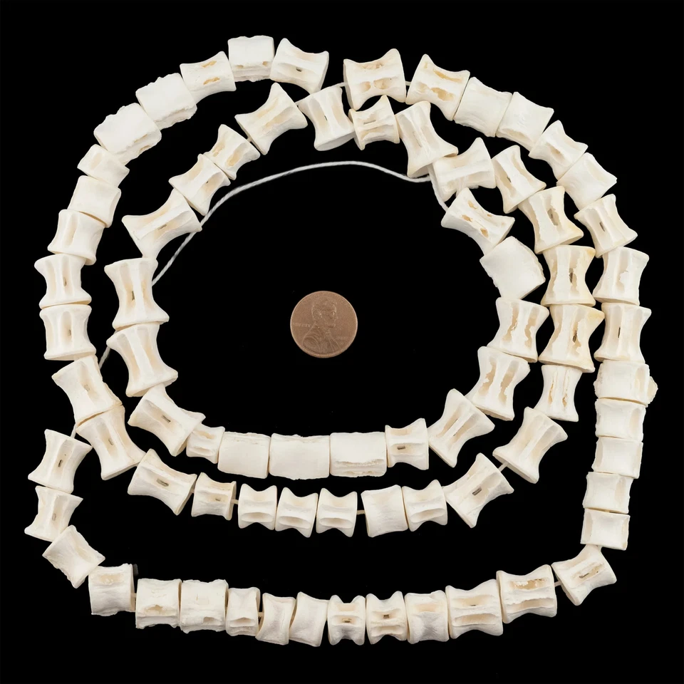 Elongated Fish Bone Beads 12-16mm West Africa African White Cylinder Handmade - Image 2 of 4