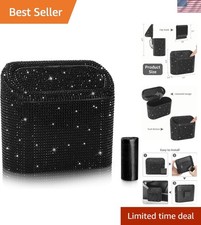 Bling Car Trash Can with Lid, Mini Vehicle Garbage Organizer Storage Bin Dust...