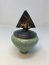 Andrew MacCorkindale Studio Art Pottery Triangle Lidded Crackle Glaze Trinket 98