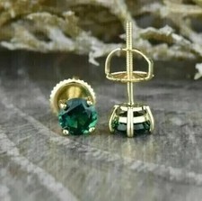 2Ct Round Cut Lab Created Emerald Solitaire Stud Earrings 14K Yellow Gold Plated