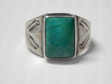 VINTAGE OLD PAWN NAVAJO INDIAN STERLING SILVER TURQUOISE RING SZ: 8 +/-