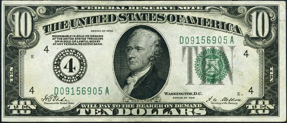 FR. 1990E $10 1928 Federal Reserve Note Cleveland D-A Block AU - Image 2 of 3