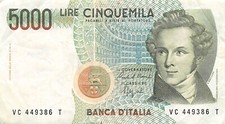 Italy  5000  Lire  4.1.1985  Series  VC - T   Circulated Banknote Tx71