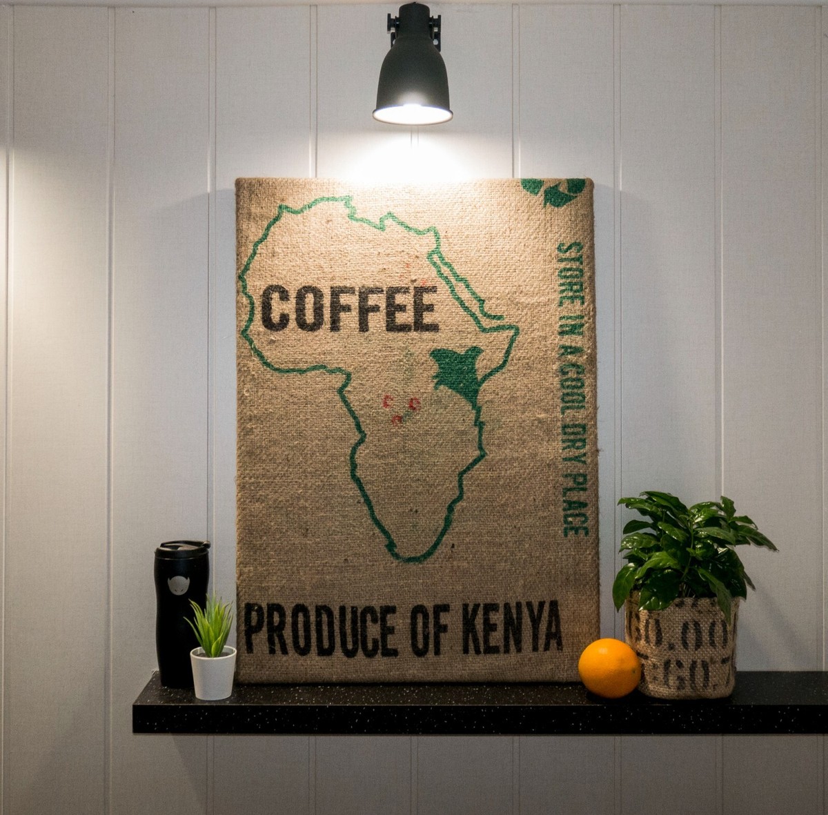 African Coffee Bag Wall Art Vintage Coffee Print Decor from Kenya