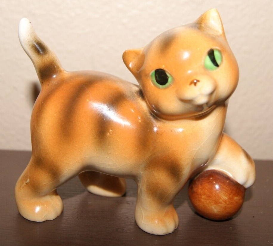 Vintage Ceramic/Porcelain Orange Striped Tabby Cat Made In Japan