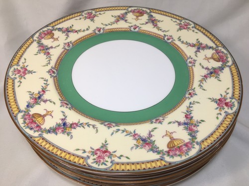 (8) 1927 Royal Worcester 'Rosemary' Yellow Green Band 10.5" DINNER PLATES c2931 - Picture 5 of 10