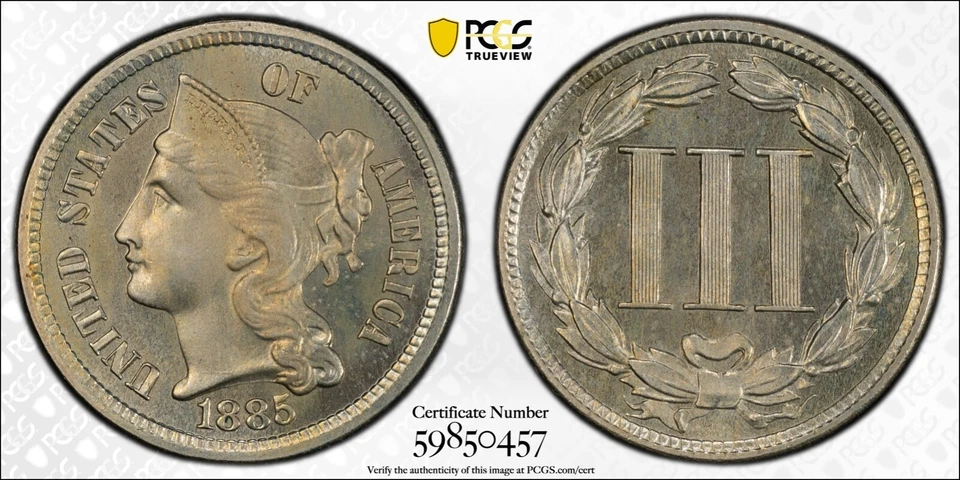 1885 Three Cent Nickel - PCGS PR 66+ - Image 3 of 4