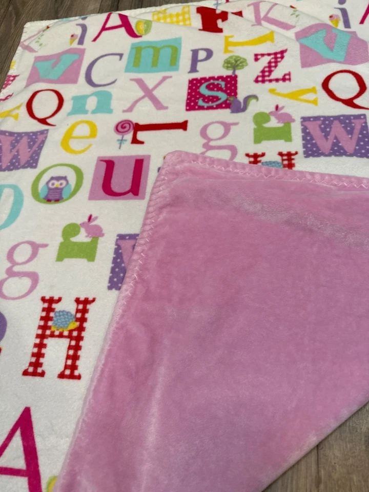 Laura Ashley Baby Alphabet ABC Letters Print Reversible Blanket 31" x 35" Soft P - Image 2 of 4