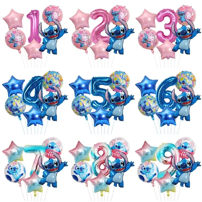 6pcs Lilo & Stitch Age Set Foil Balloons Kids Birthday Party Decorations.