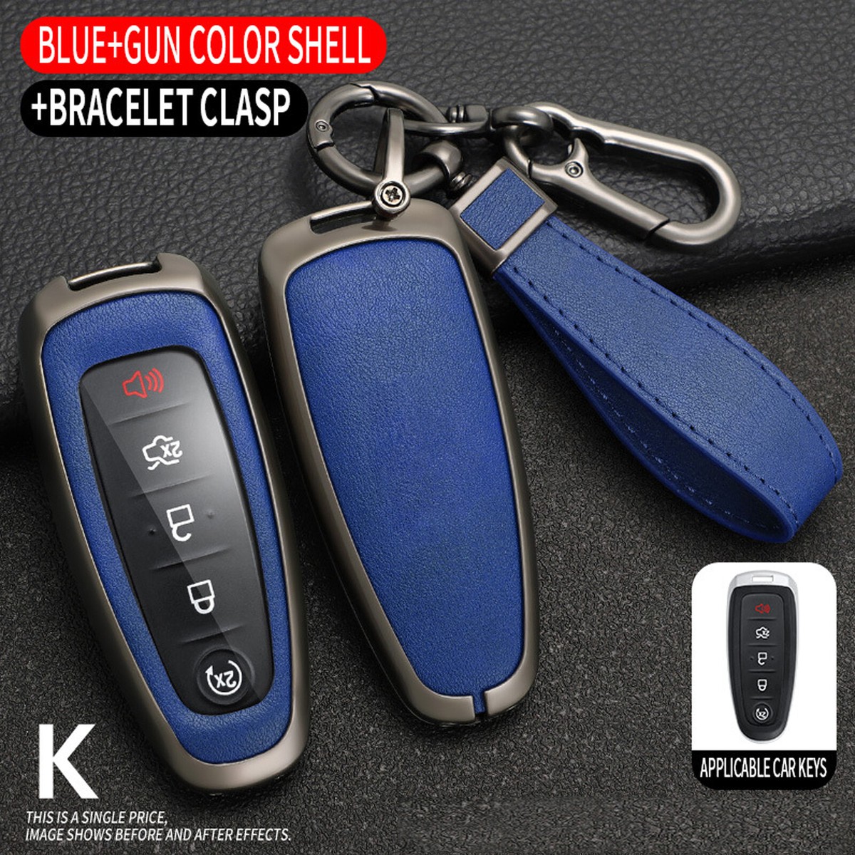 Heavy Metal Key Fob Cover For Ford Smart Key, Key Fob Case Protector With Keychain Suit For Ford (A-Black - View #3