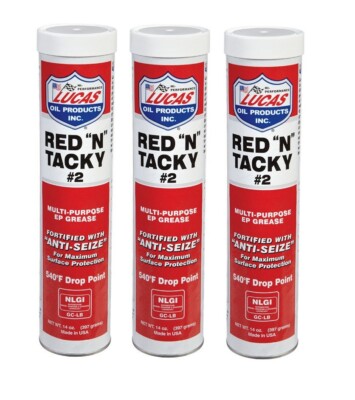 3~ Lucas Red ''N'' Tacky #2 Multi-Purpose EP Grease Fortified With Anti-Seize 14oz